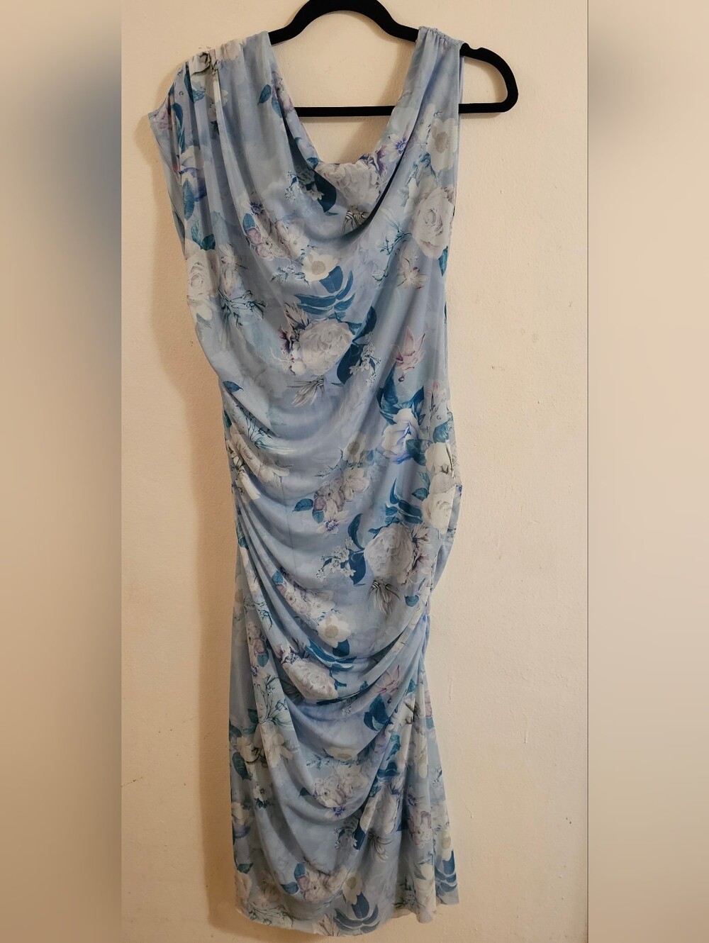 Steven Madden - Light Blue Floral Cowl Neck Women's Midi Dress